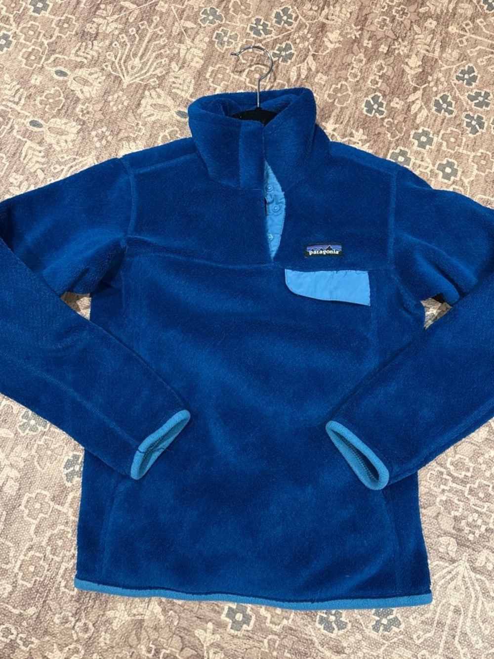 Patagonia Women’s XXS Royal Blue Fleece Pullover with Light Blue Trim